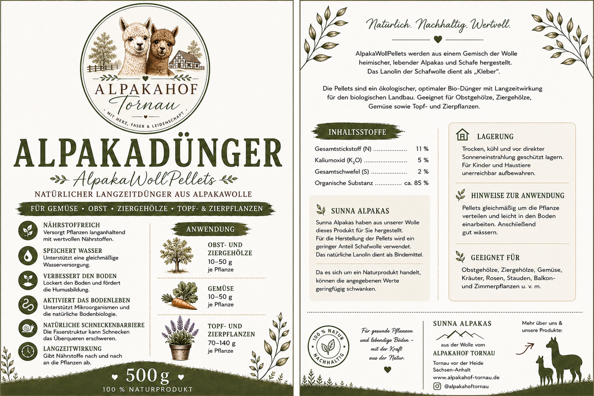 Ökologischer biologischer Naturdünger Alpakadünger Wolldünger Wollpellets
