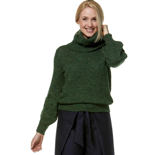 Alpaka Damen Rollkragen Pullover SALOMON – Modischer Crop-Strick mit Applikationen